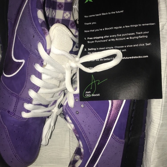I am selling Nike SB dunk low concepts purple lobsters, there